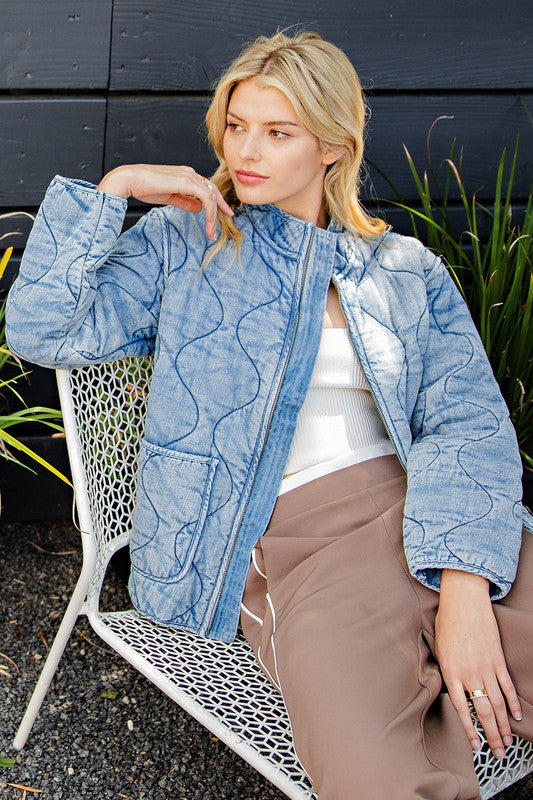 Denim quilted jacket deals