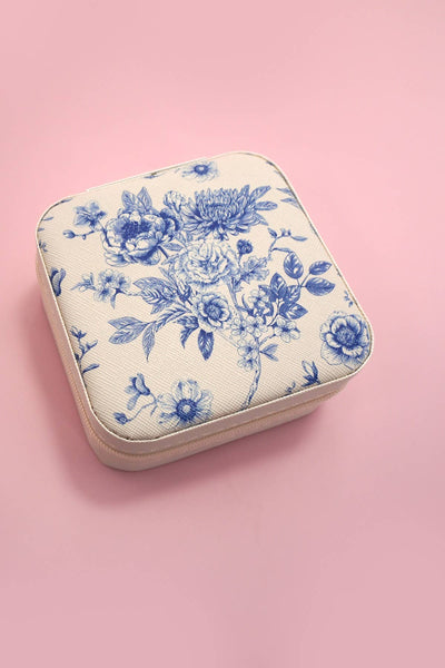 Floral Blue Travel Jewelry Box Case