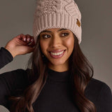 Lt. Pink Cable Knit Hat with Dk. Pink Pom