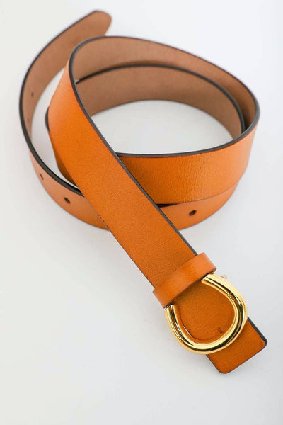 Minimalist Gold Buckle Belt - Camel