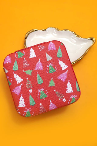 Red Christmas Tree Travel Jewelry Box