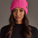 Bright Pink Cable Knit Pom Hat