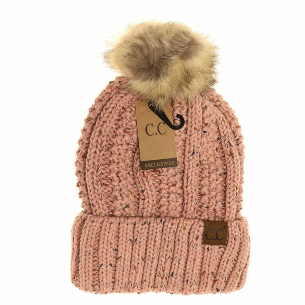Flecked Fuzzy Lined Pom CC Beanie - 6 colors