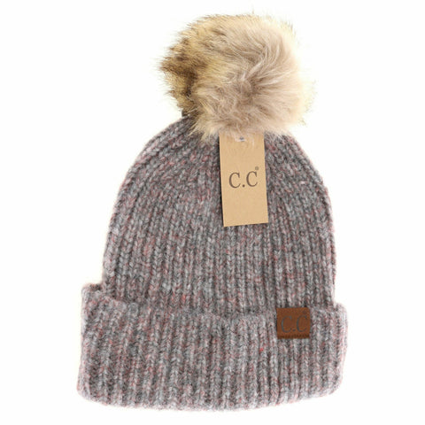 Soft Ribbed Fur Pom C.C Beanie - 4 colors