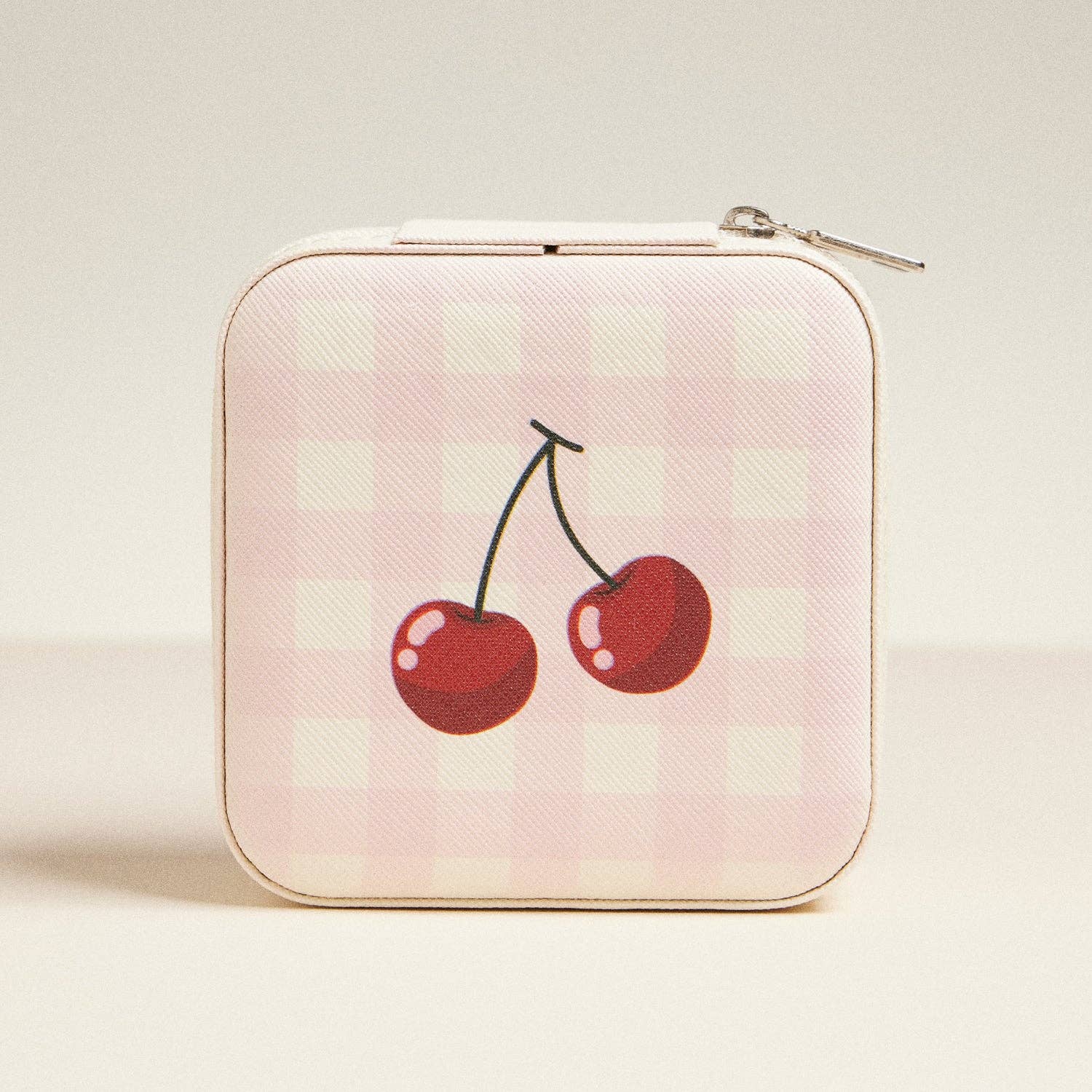 Cherry and Checker Pattern Jewelry Box -Travel Size