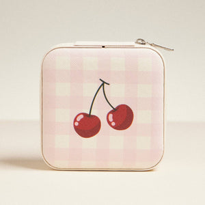 Cherry and Checker Pattern Jewelry Box -Travel Size
