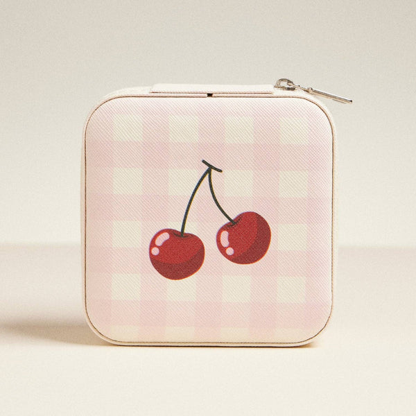 Cherry and Checker Pattern Jewelry Box -Travel Size
