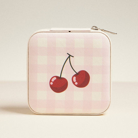 Cherry and Checker Pattern Jewelry Box -Travel Size