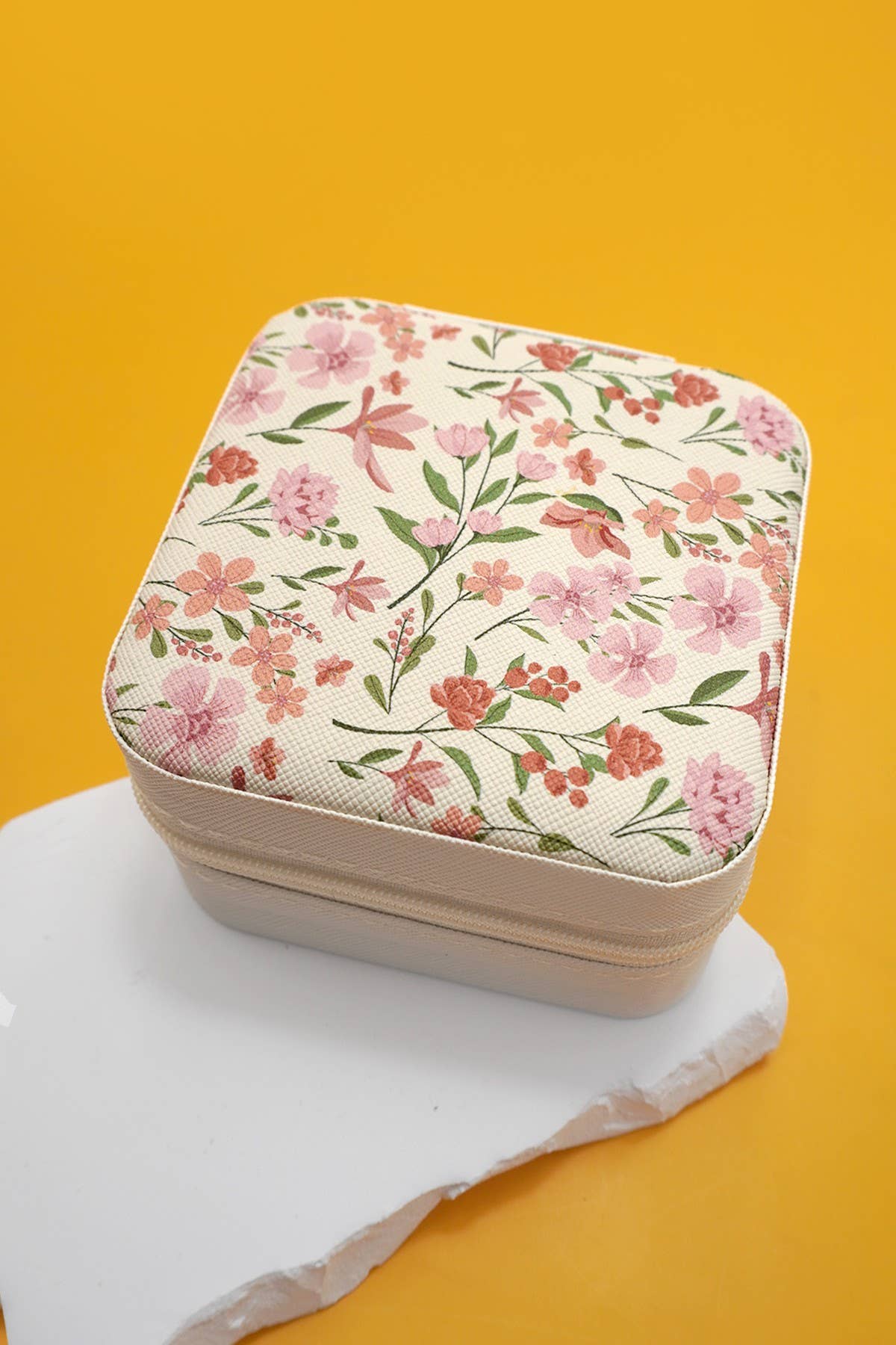 Pink Floral Travel Jewelry Organizer Box
