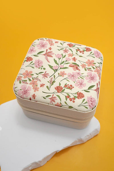 Pink Floral Travel Jewelry Organizer Box