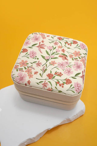 Pink Floral Travel Jewelry Organizer Box