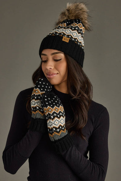 Mustard, Blue & Black Patterned Mittens