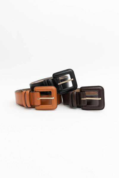 Square Buckle Belt - Cognac