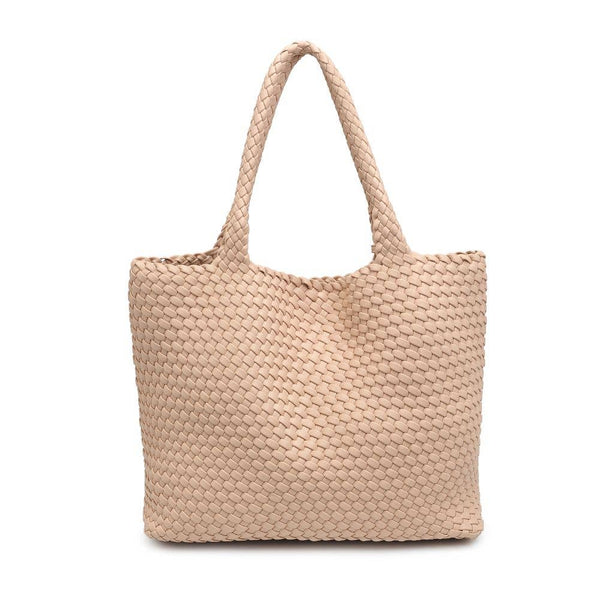 Solana Woven Vegan Leather Tote: Natural