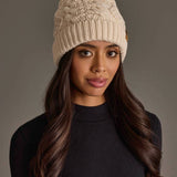 Beige Cable Knit Pom Hat