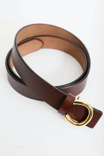 Minimalist Gold Buckle Belt Brown