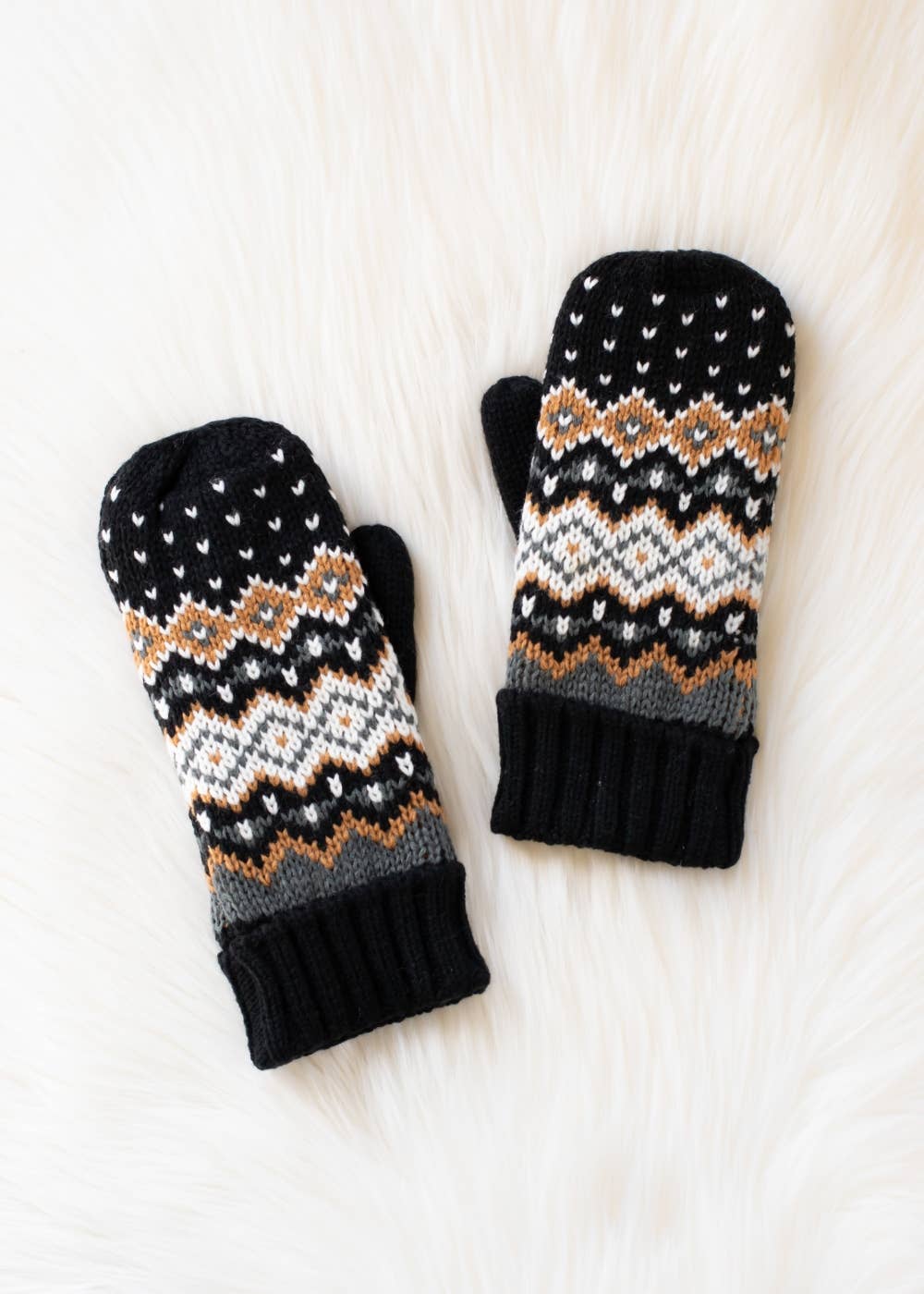Mustard, Blue & Black Patterned Mittens