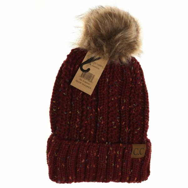 Flecked Fuzzy Lined Pom CC Beanie - 6 colors
