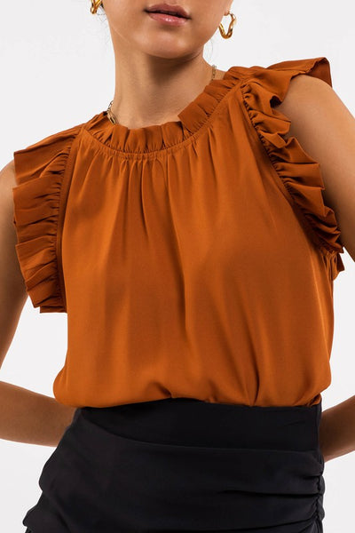 the Brianna - Rust Ruffle neck sleeveless top