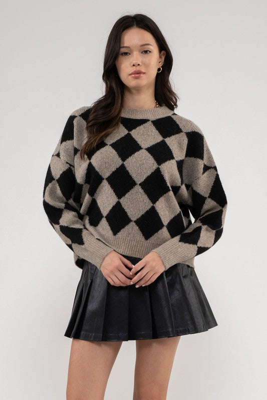 the Cornelia harlequin crewneck sweater