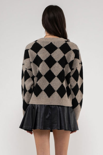 the Cornelia harlequin crewneck sweater