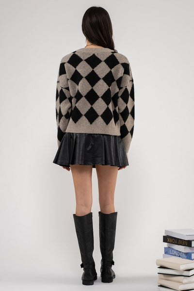 the Cornelia harlequin crewneck sweater