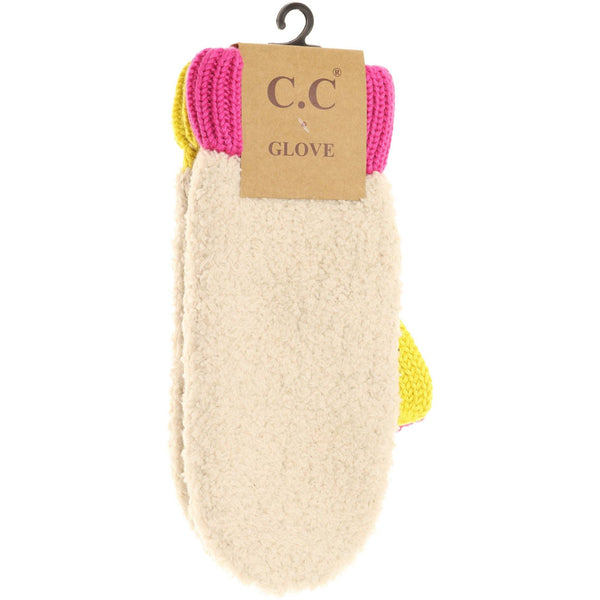 Color Block Sherpa Knit Women's Mittens