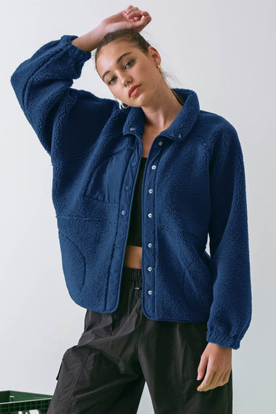 the Zara Solid Snap Button Fleece Jacket