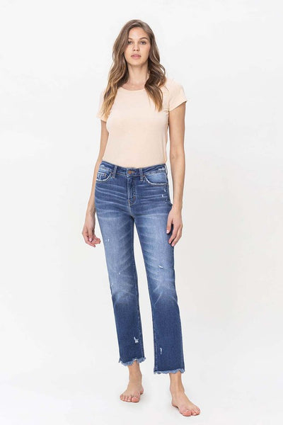 High Rise Slim Straight Jean with raw hem detail - Flying Monkey