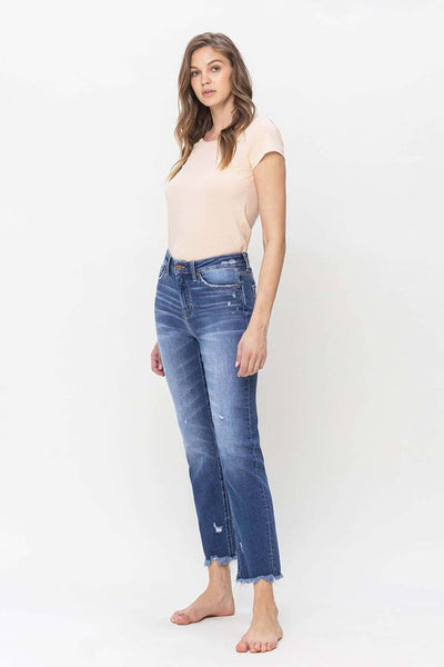 High Rise Slim Straight Jean with raw hem detail - Flying Monkey