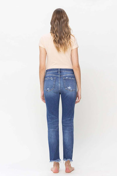 High Rise Slim Straight Jean with raw hem detail - Flying Monkey