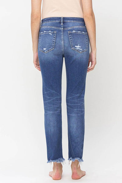 High Rise Slim Straight Jean with raw hem detail - Flying Monkey