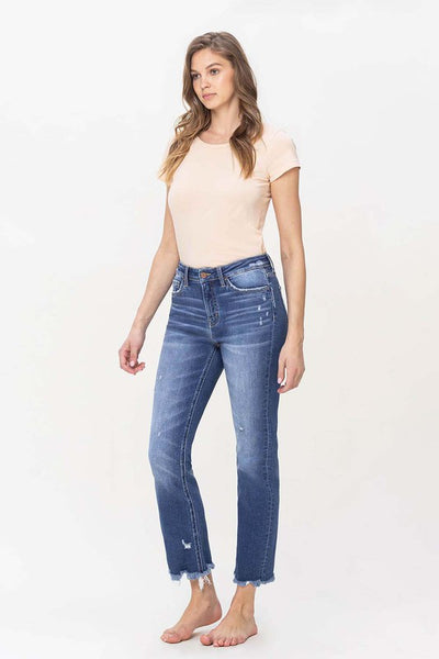 High Rise Slim Straight Jean with raw hem detail - Flying Monkey