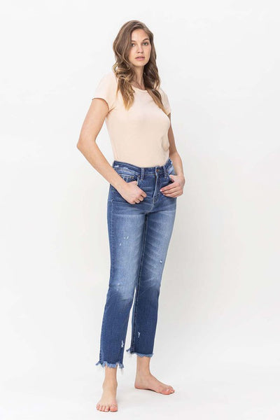 High Rise Slim Straight Jean with raw hem detail - Flying Monkey