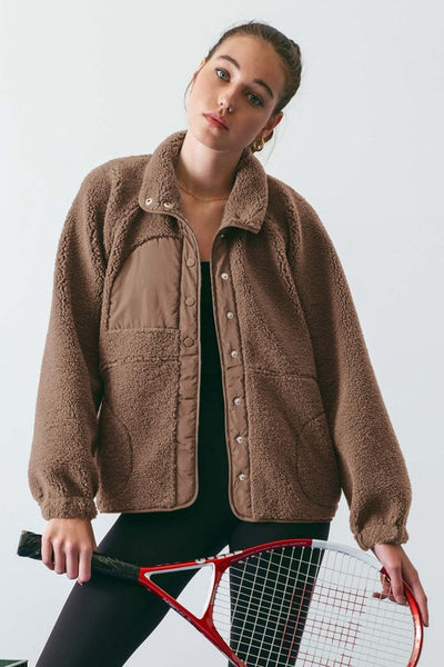the Zara Solid Snap Button Fleece Jacket