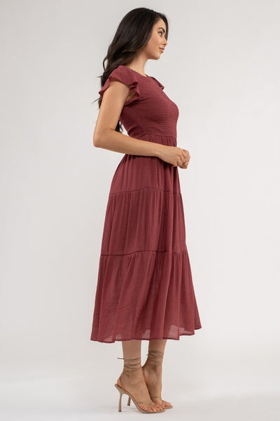 the Lexi - Raspberry Smocked Tiered Midi dress