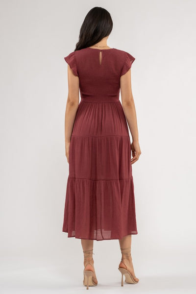 the Lexi - Raspberry Smocked Tiered Midi dress