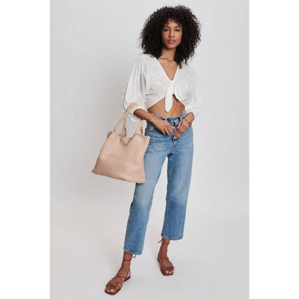 Solana Woven Vegan Leather Tote: Natural