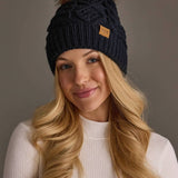 Navy Cable Knit Pom Hat