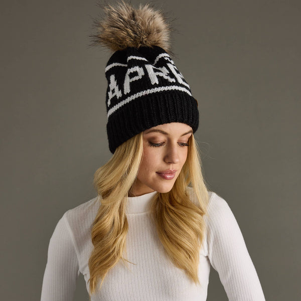 Apres Black & White Pom Hat