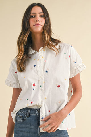 Star Embroidered Ruffle Shirt