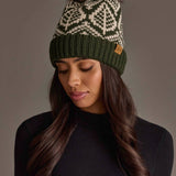 Olive & Beige Patterned Knit Pom Hat