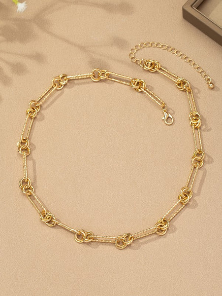 Gold Textured oval link chain necklace