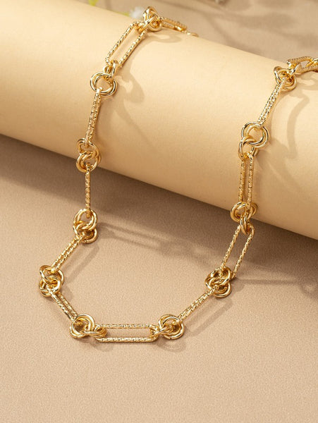 Gold Textured oval link chain necklace
