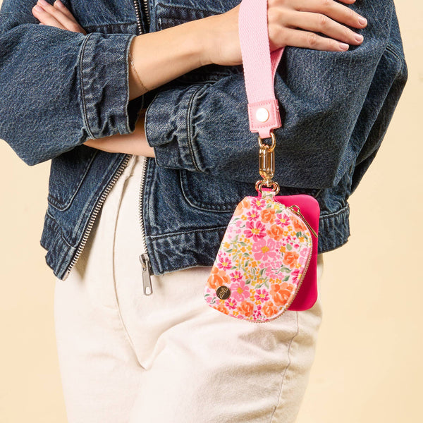 Hot Pink Floral - Duo Pouch Wristlet