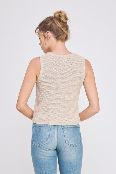 Shimmer Crew Neck Crochet Knit Tank