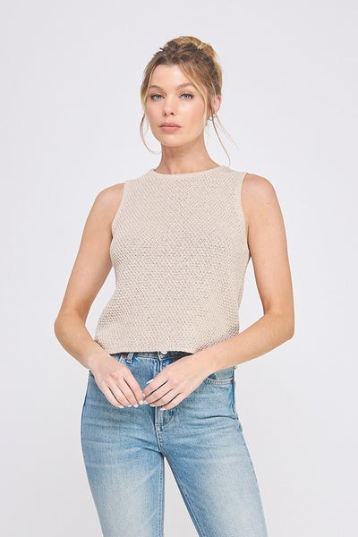 Shimmer Crew Neck Crochet Knit Tank