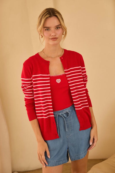The Sammy Red And Pink Stripe Cardigan
