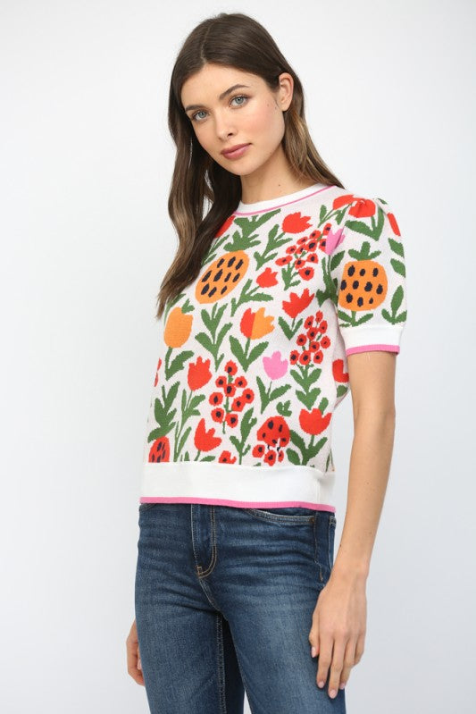 The Brodie Floral Short Sleeve Sweater