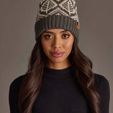 Gray & Beige Patterned Knit Pom Hat
